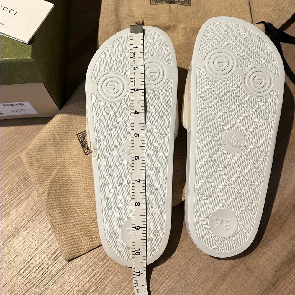 Gucci White Slides with Red Logo Napa Samoa Miro Soft Slides Size 7 - Picture 10 of 12